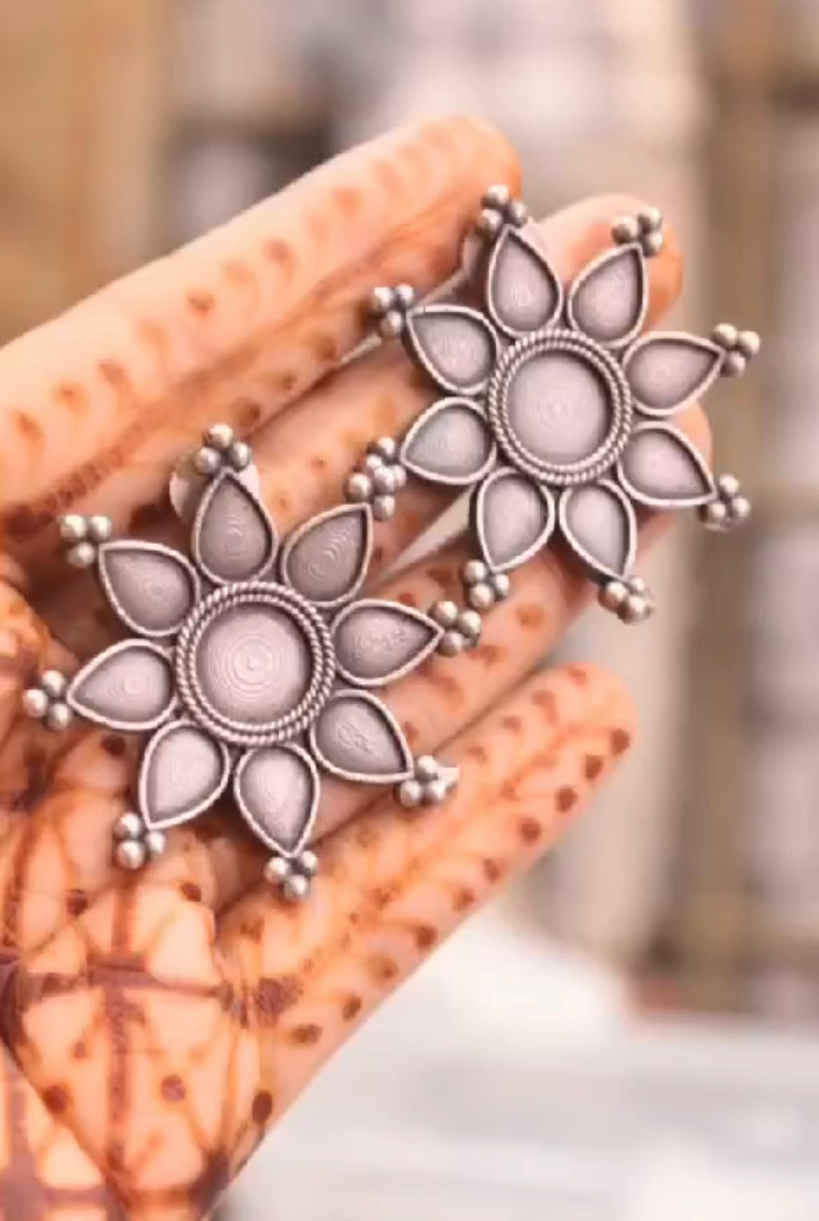 Floral Tribal Silver Stud Earring