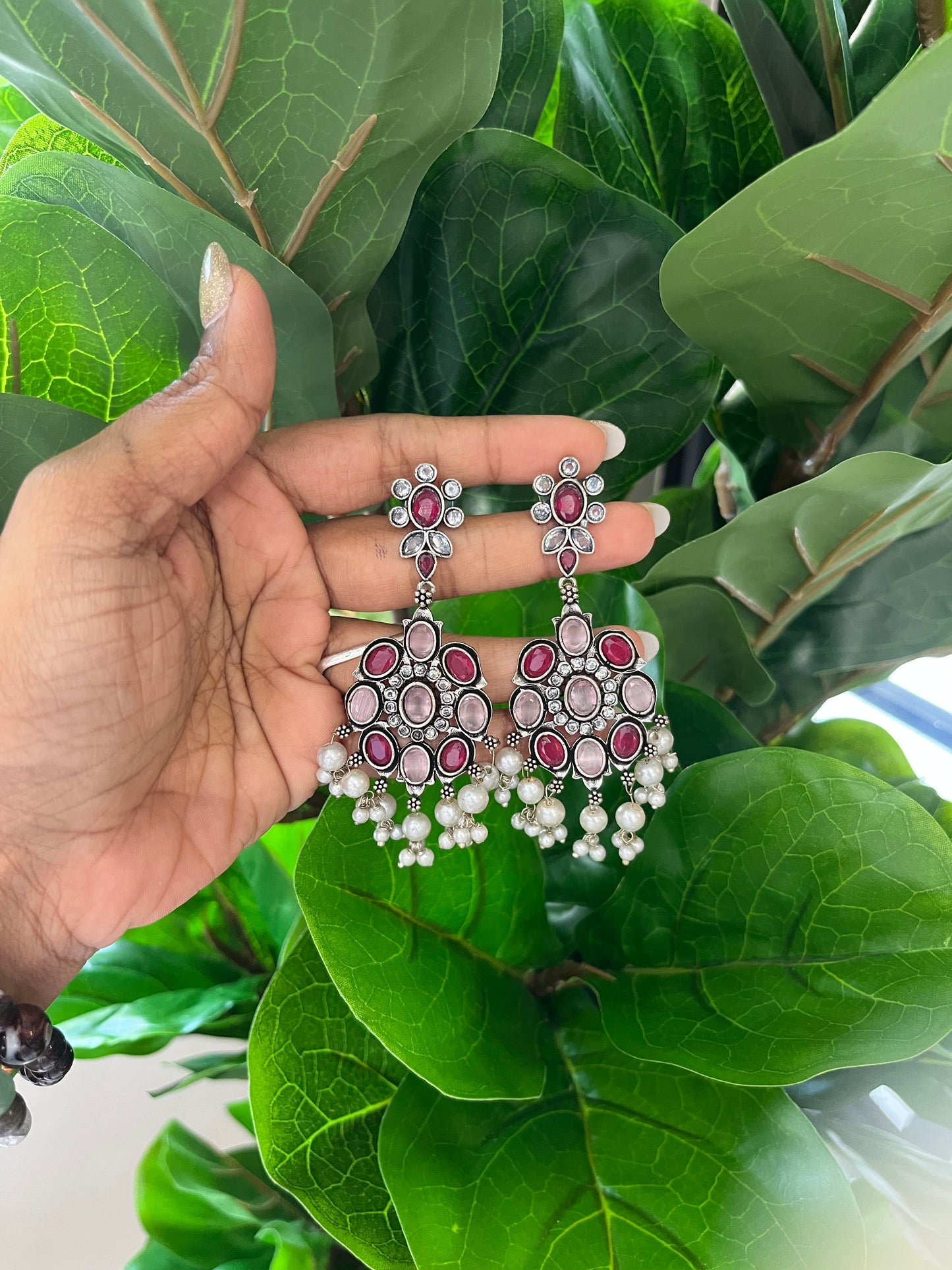 Pink Stone Ruby Chandbali Earring
