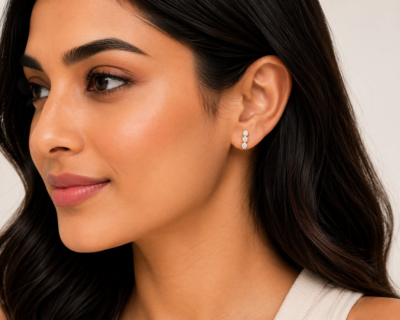 Triple Crystal Bar Stud Earrings – Minimalist Gold-Tone Sparkle Earrings