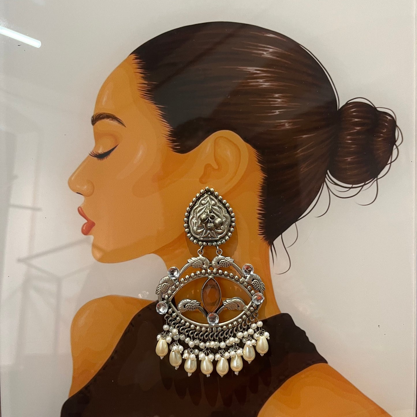 Bohemian Silver Big Chandbali Earring F49