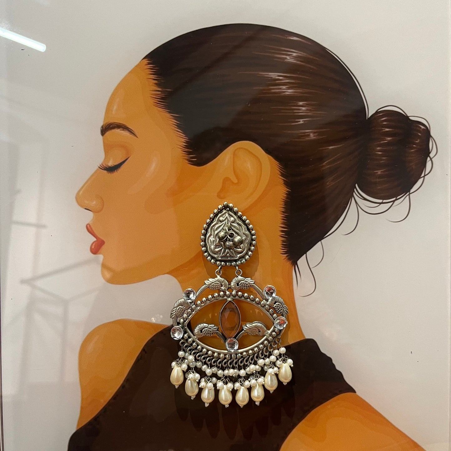 Bohemian Silver Big Chandbali Earring F49