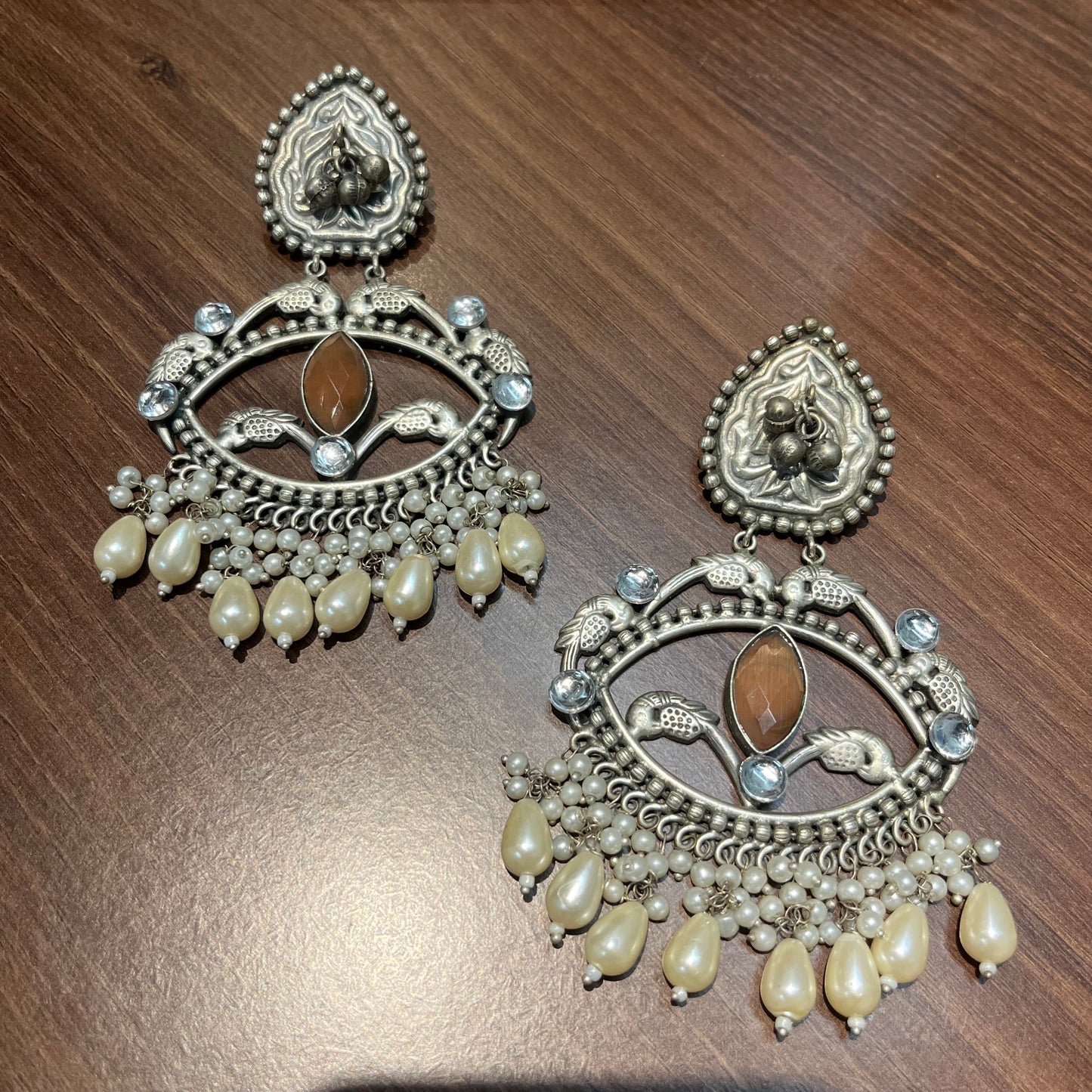 Bohemian Silver Big Chandbali Earring F49
