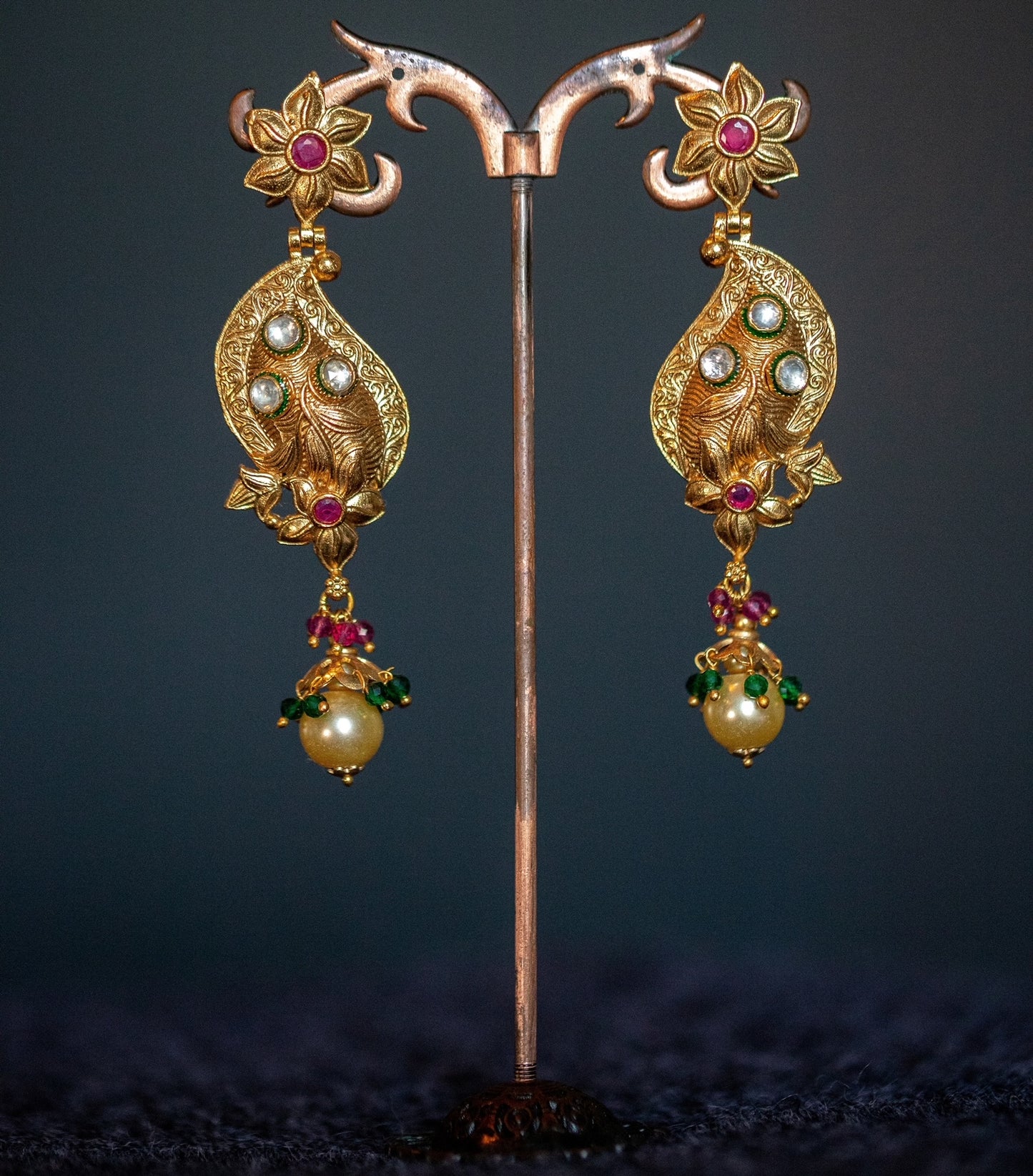 Kundan Gold Pearl Multi - Color Bridal Earring
