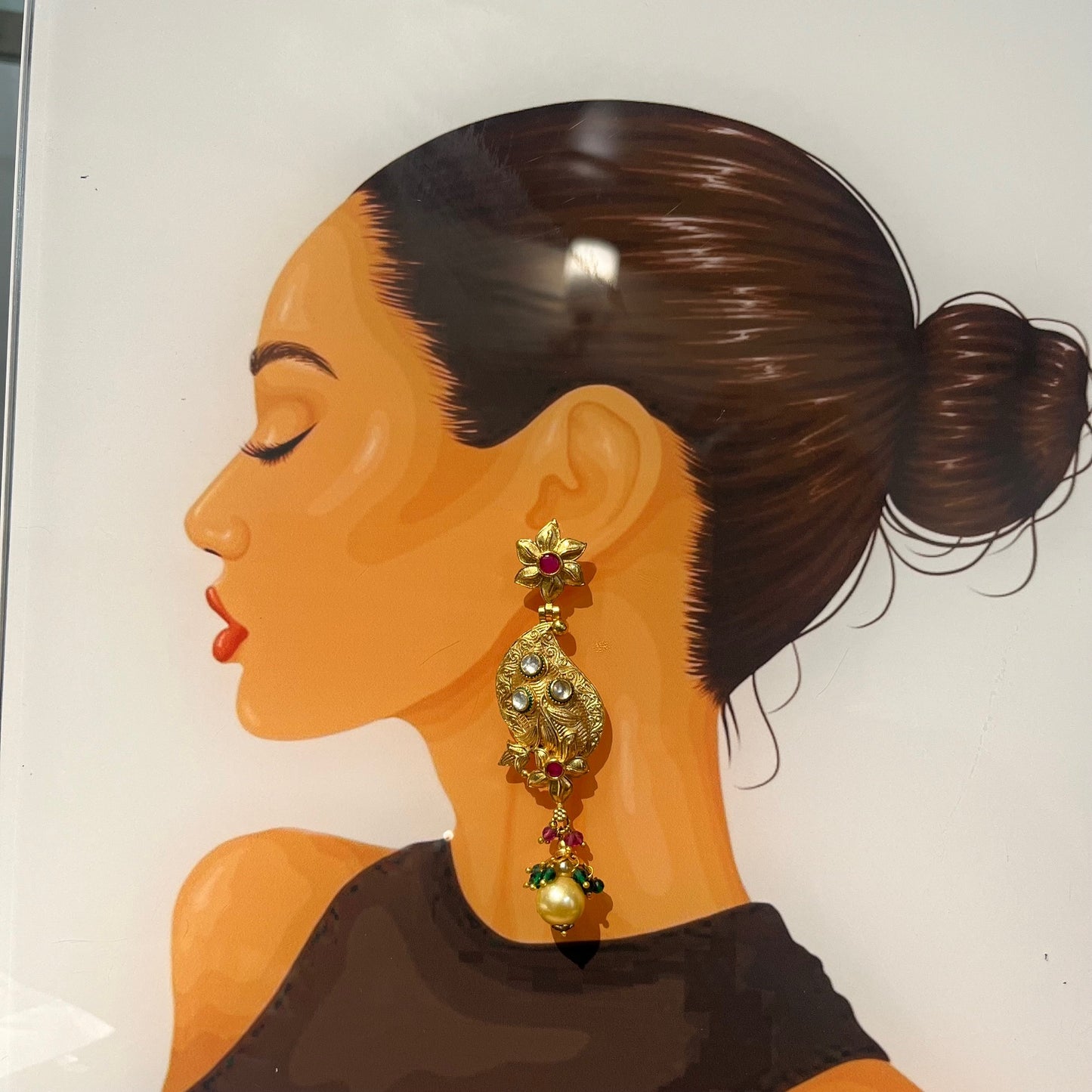 Kundan Gold Pearl Multi - Color Bridal Earring