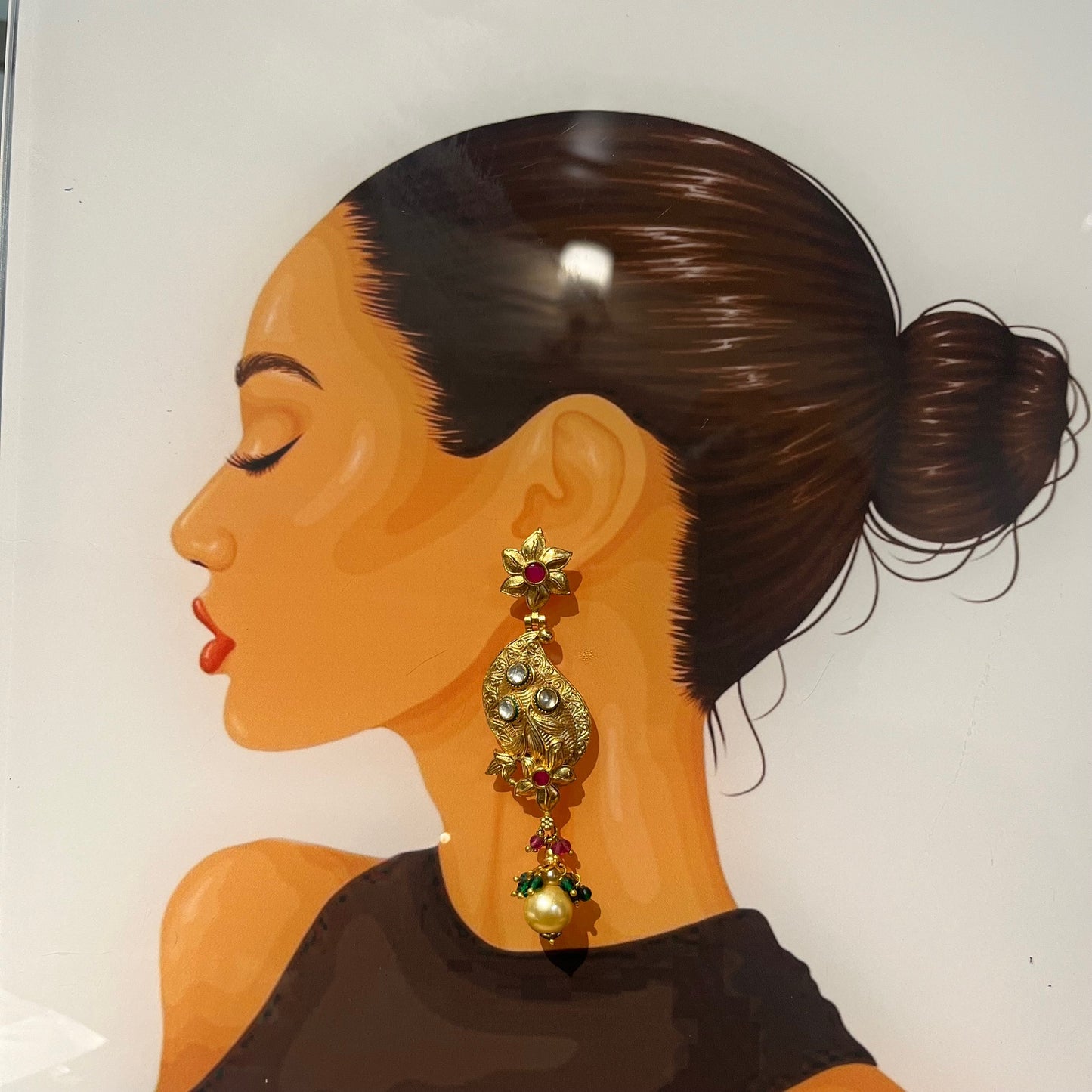 Kundan Gold Pearl Multi - Color Bridal Earring