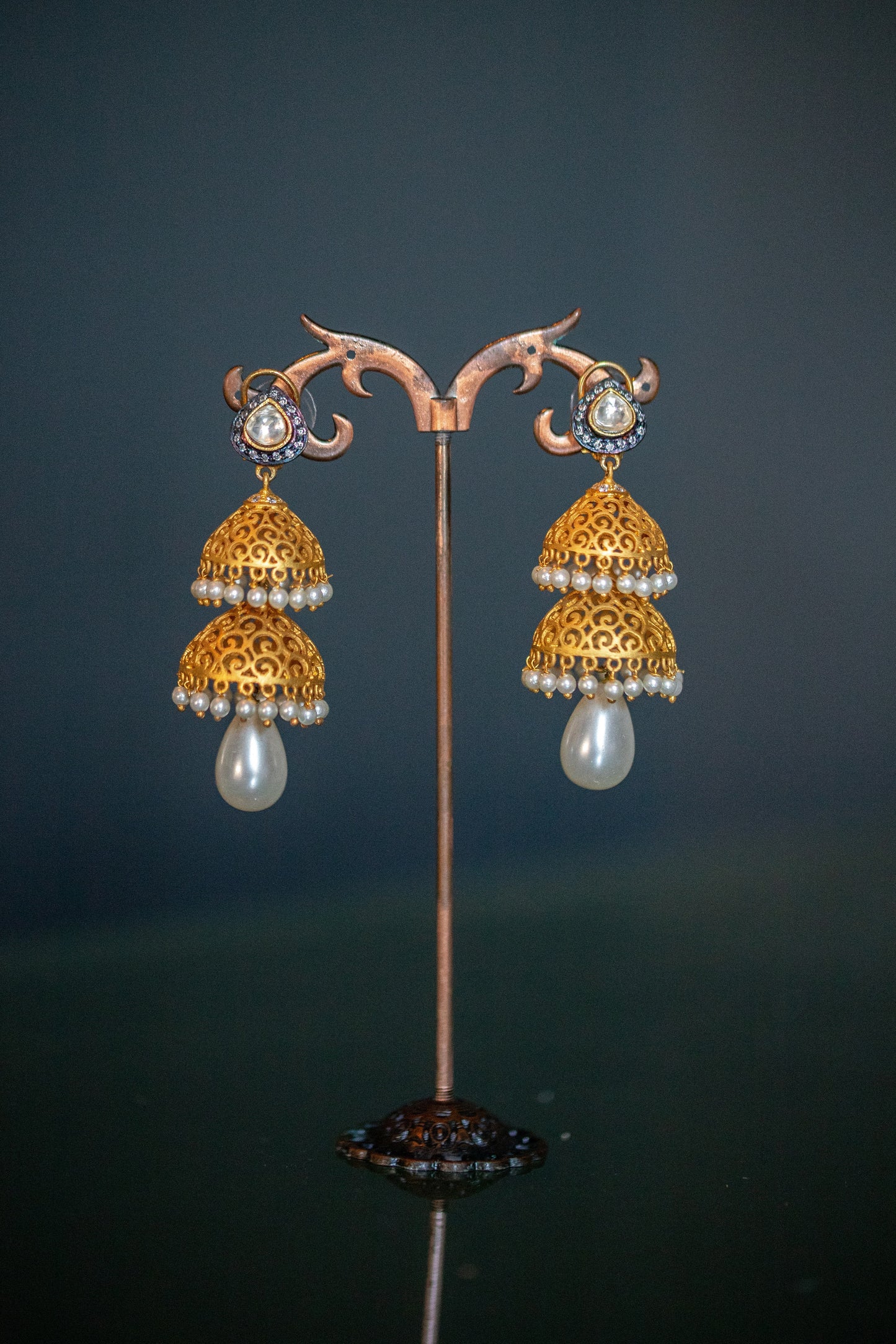 Jhumar Pearl Kundan Drop Jhumka Earring