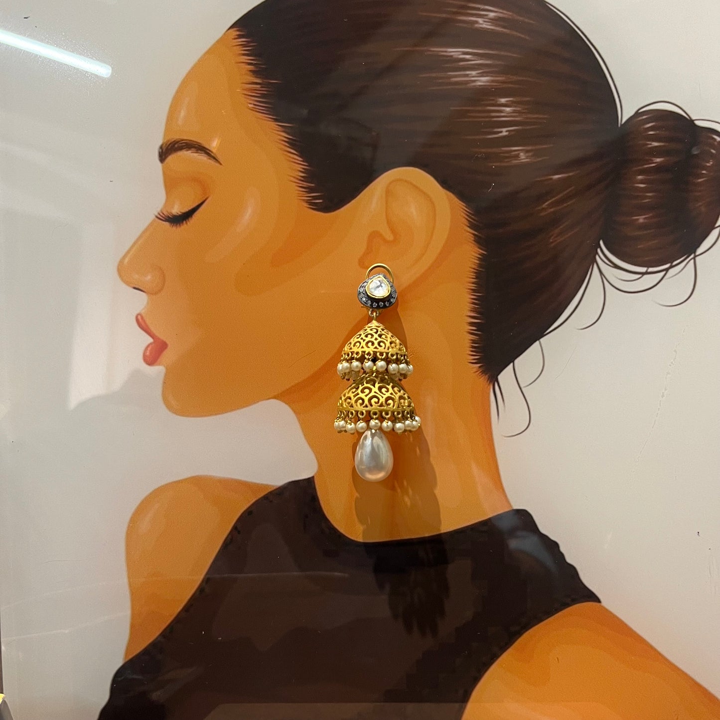 Jhumar Pearl Kundan Drop Jhumka Earring