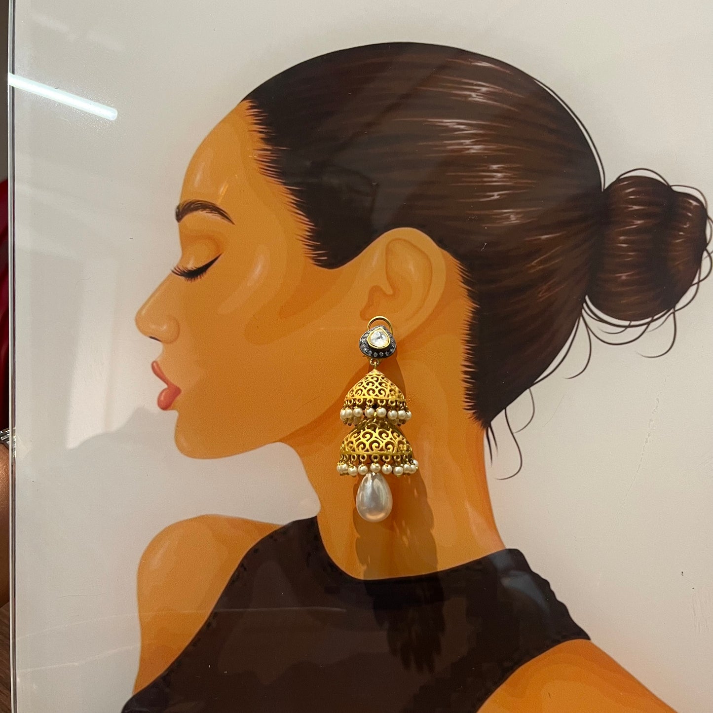 Jhumar Pearl Kundan Drop Jhumka Earring