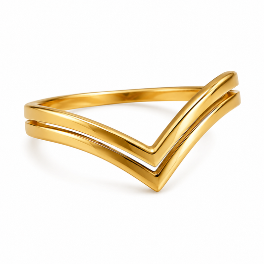 Minimalist Gold-Plated Chevron Ring | Elegant V-Shaped Stackable Ring for Women