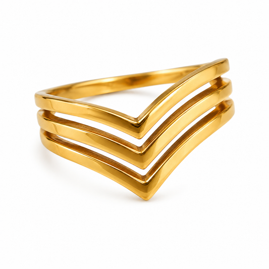Minimalist Gold-Plated Chevron Ring | Elegant V-Shaped Stackable Ring for Women