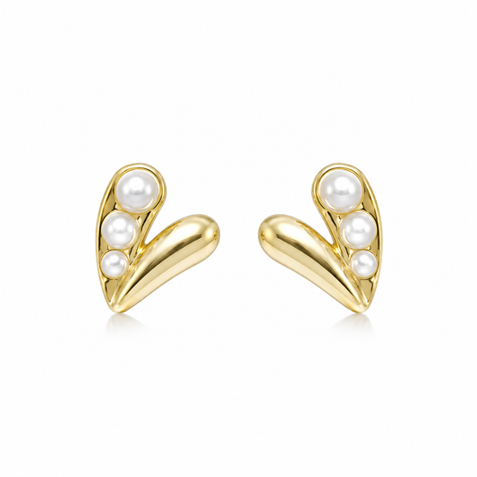Gold-Plated Pearl Heart Stud Earrings | Minimalist Designer Earrings for Women
