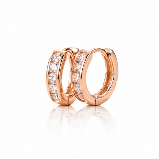 Rose Gold Crystal Huggie Hoop Earrings | Minimalist CZ Hoop Earrings