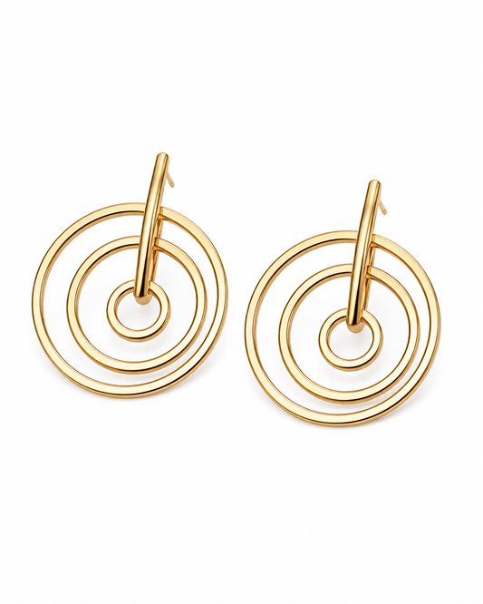 Minimalist Concentric Circle Hoop Earrings | Gold-Plated Geometric Statement Earrings