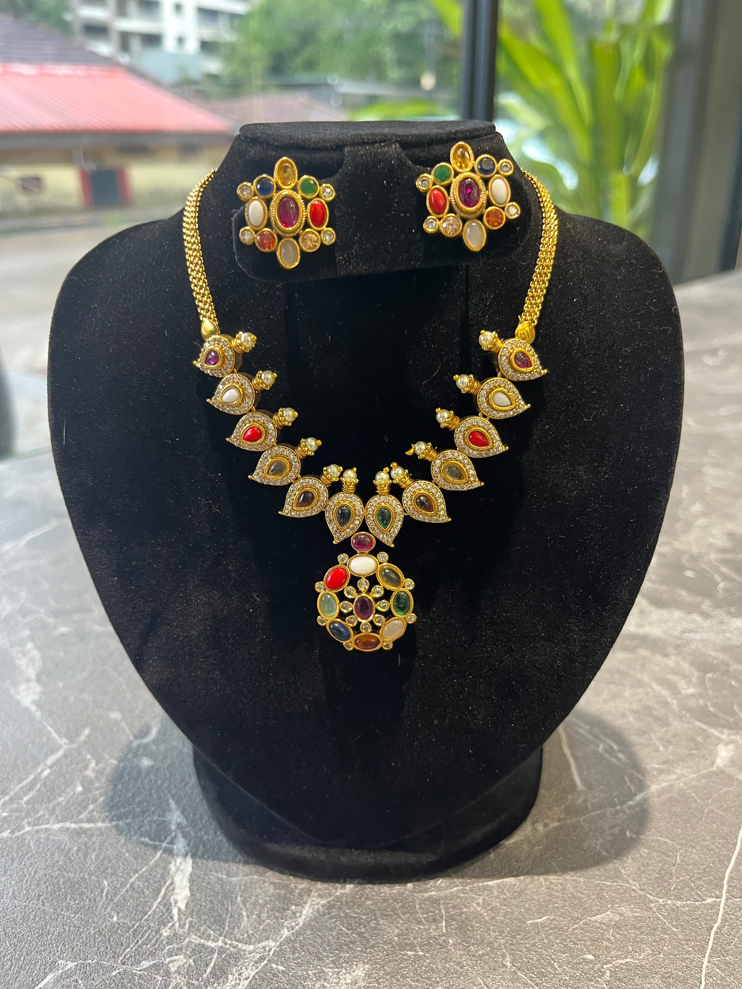 Navrathna Jewelry Necklace Set for Bridal & Wedding Wear F26