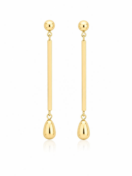 Minimalist Gold Bar Drop Earrings | Geometric Long Dangle Earrings