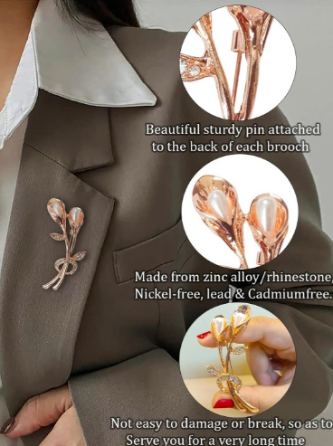 LOLstudio Rose Gold Brooch & Lapel Pins for Saree and Suits B26