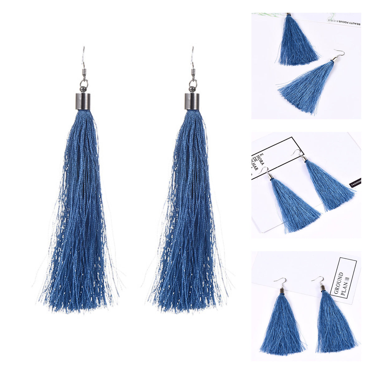 Midnight Blue Tassel Drop Earrings