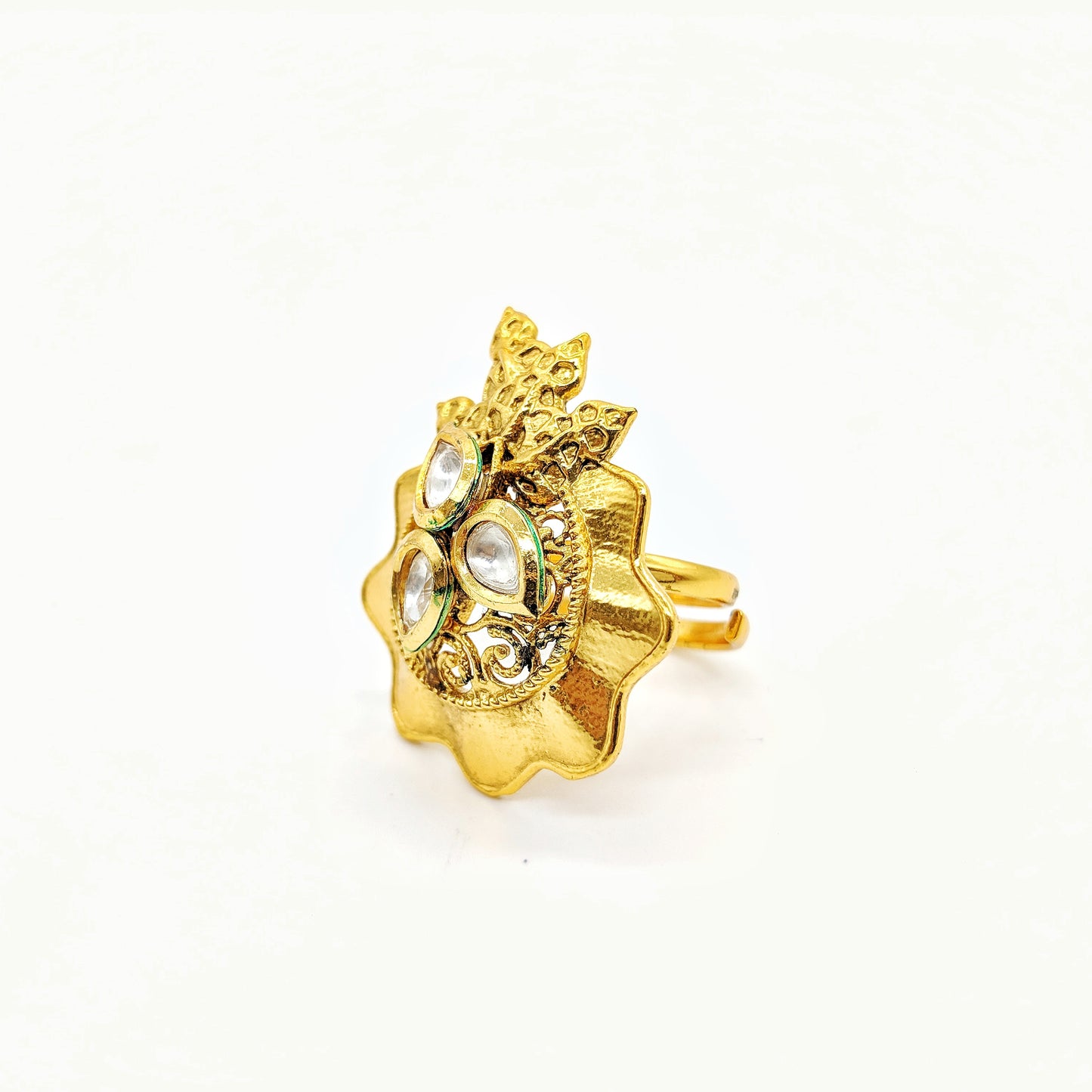 Gold Kundan Stone Work Adjustable Ring