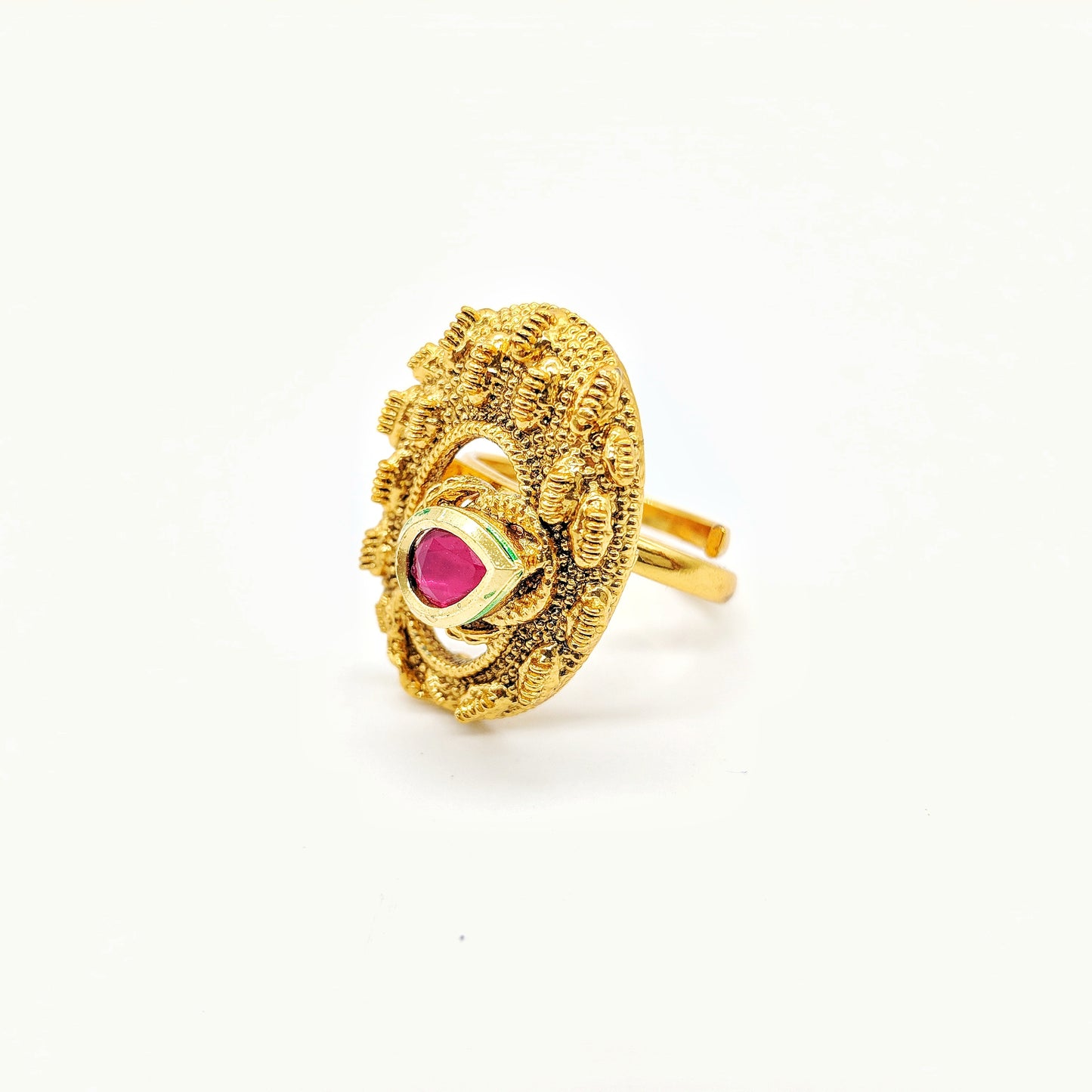 Pink Kundan Gold Adjustable Rings