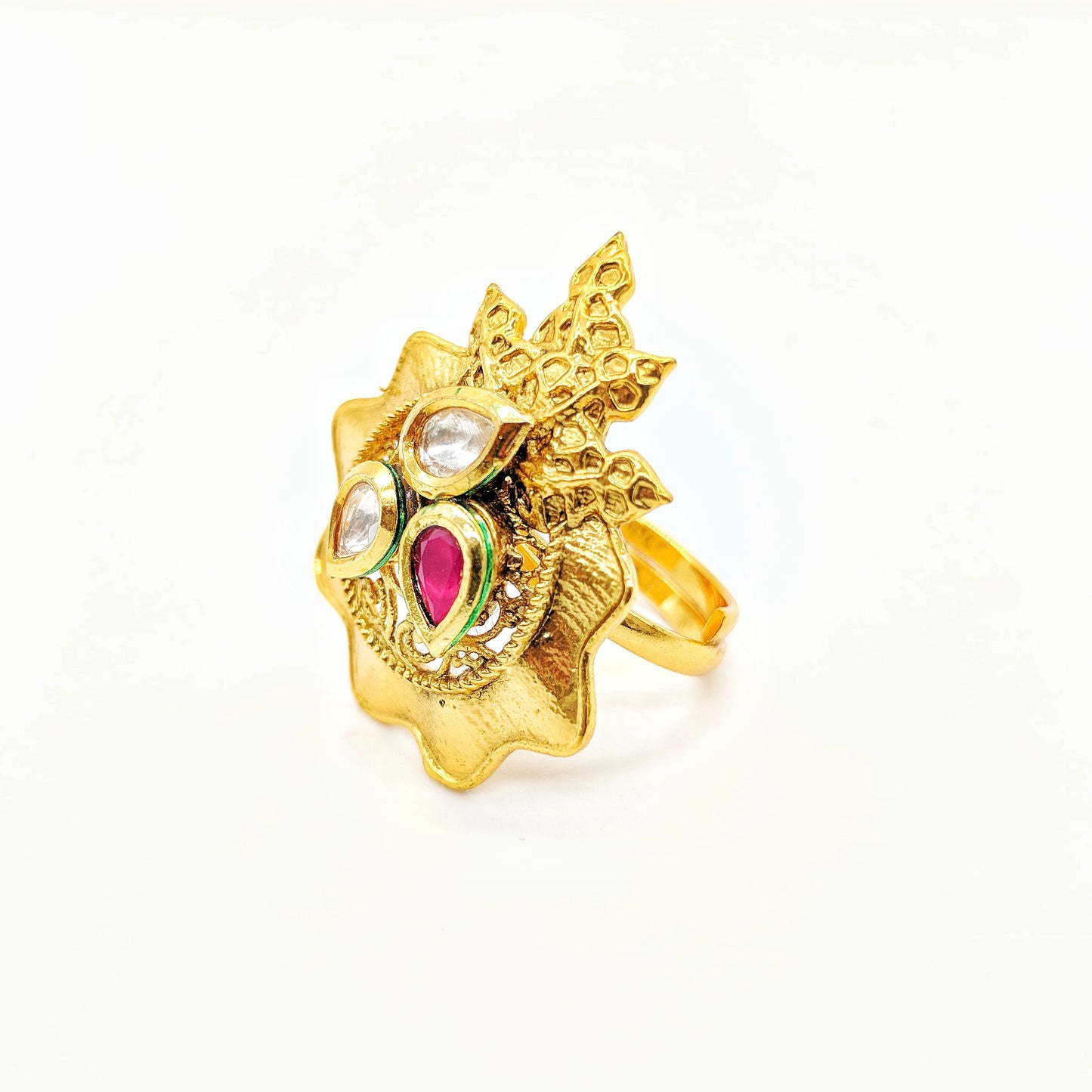LOLstudio Gold Kundan Adjustable Ethnic Ring B38