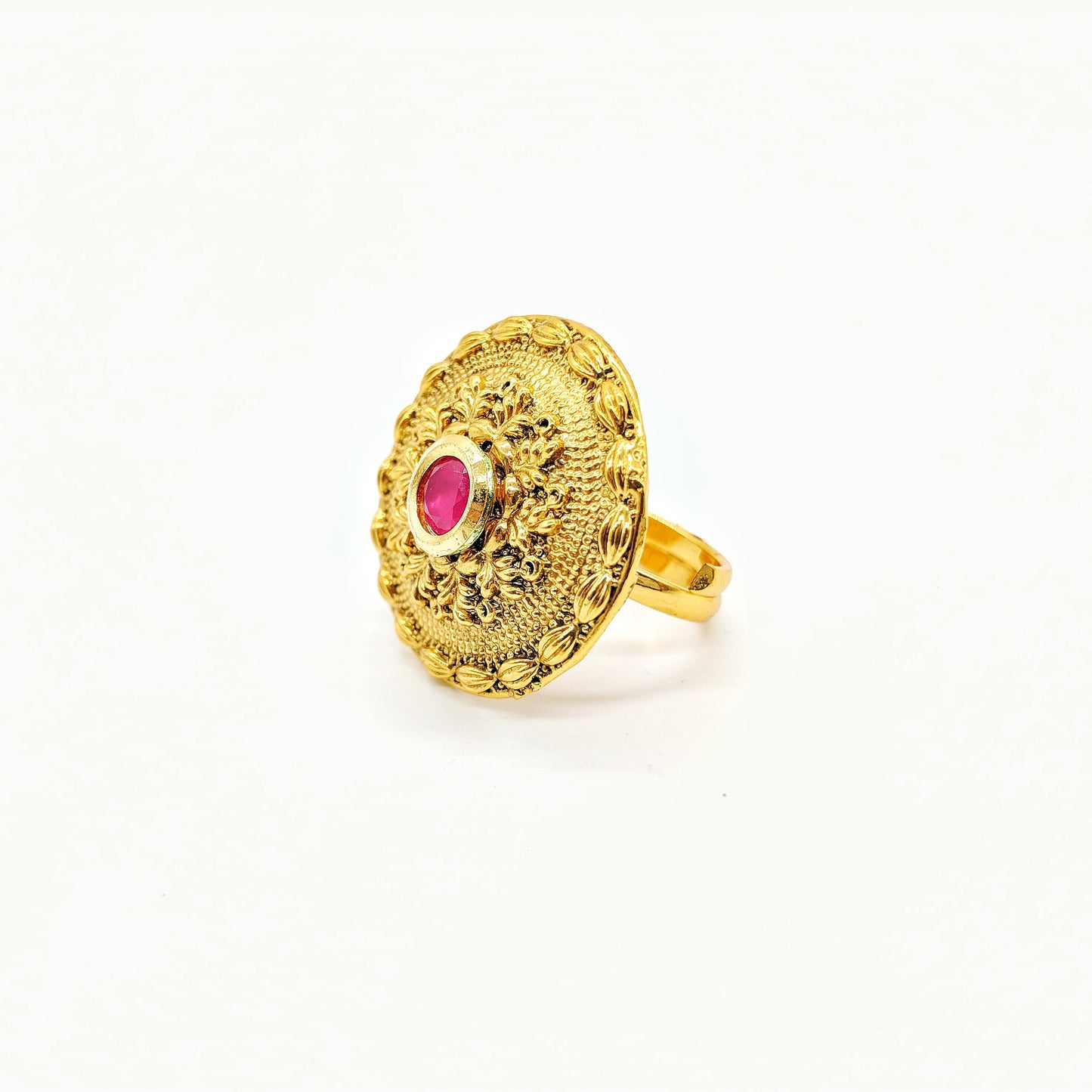 Gold Pink Stone Adjustable Ring