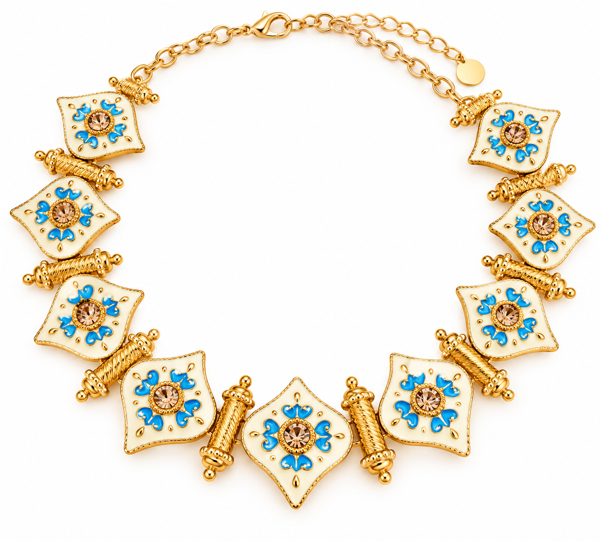Blue Floral Enamel Statement Necklace