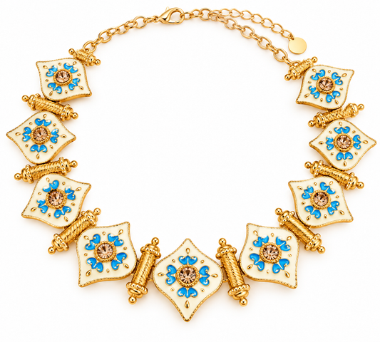Blue Floral Enamel Statement Necklace