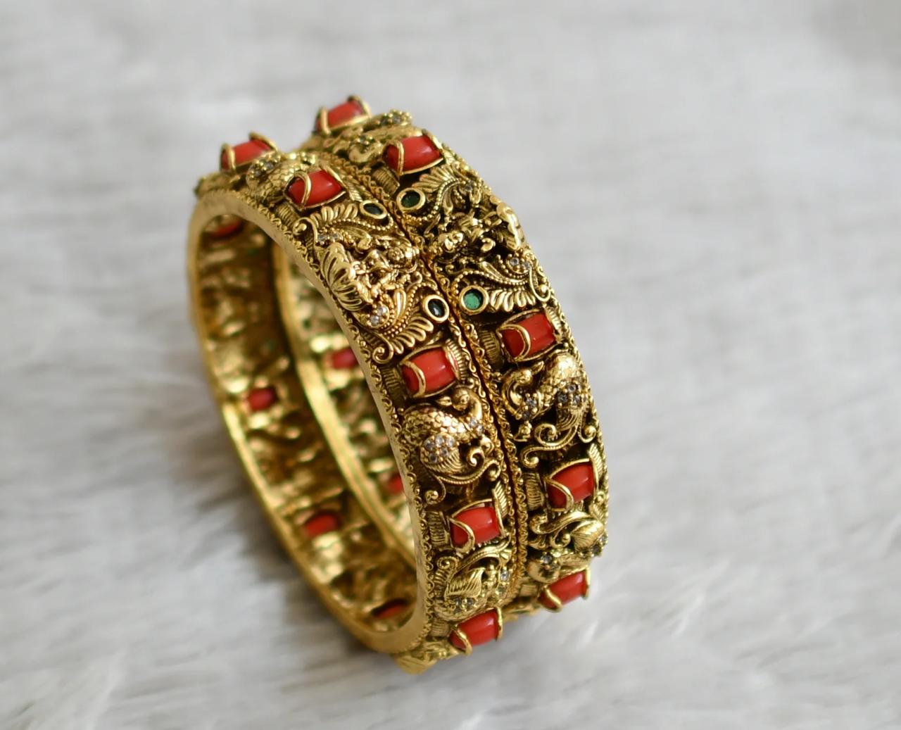 Coral Bead Laxmi Wedding Wear Antique Temple Bangle (Size 2.6) F27