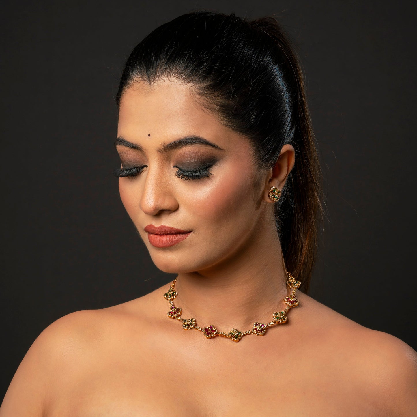 Green and Ruby Cocktail Necklace Set