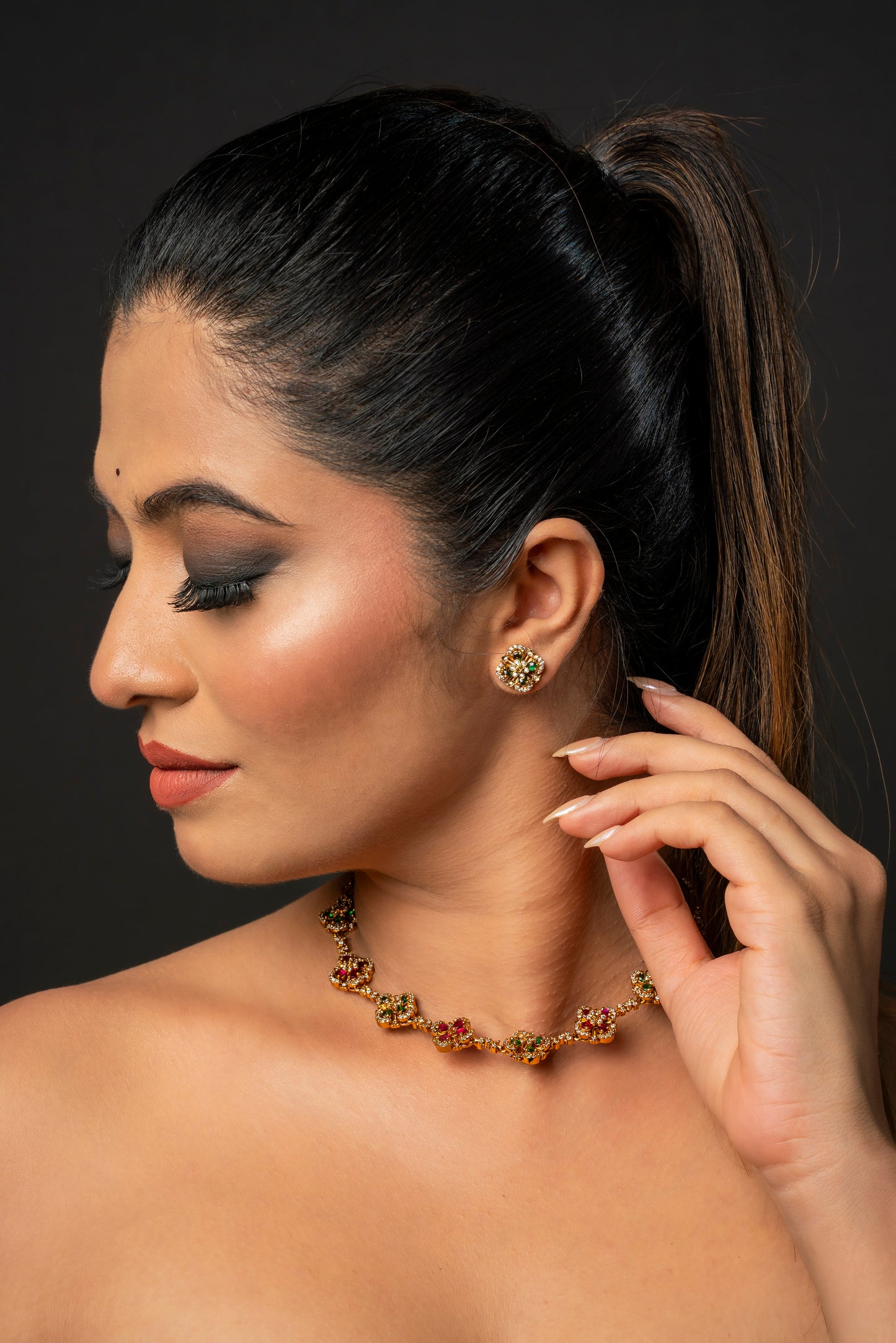 Green and Ruby Cocktail Necklace Set