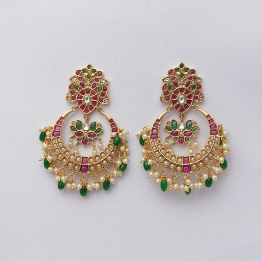 LOLstudio Bridal Chandbali Multi-Stone Designer Ethnic Bridal Earring B78