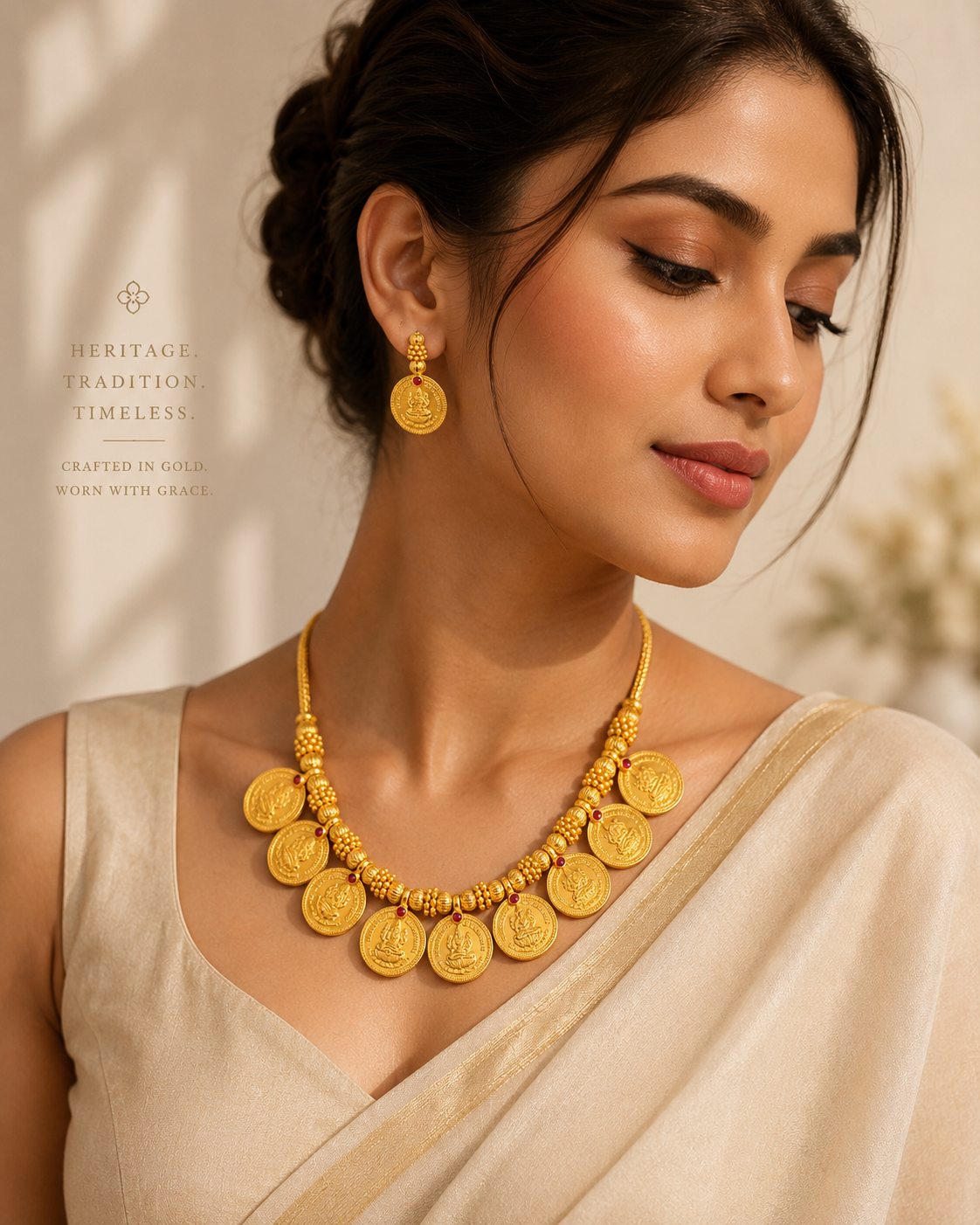 Lakshmi Coin Temple Necklace Set – Antique Gold Finish Traditional Jewelry