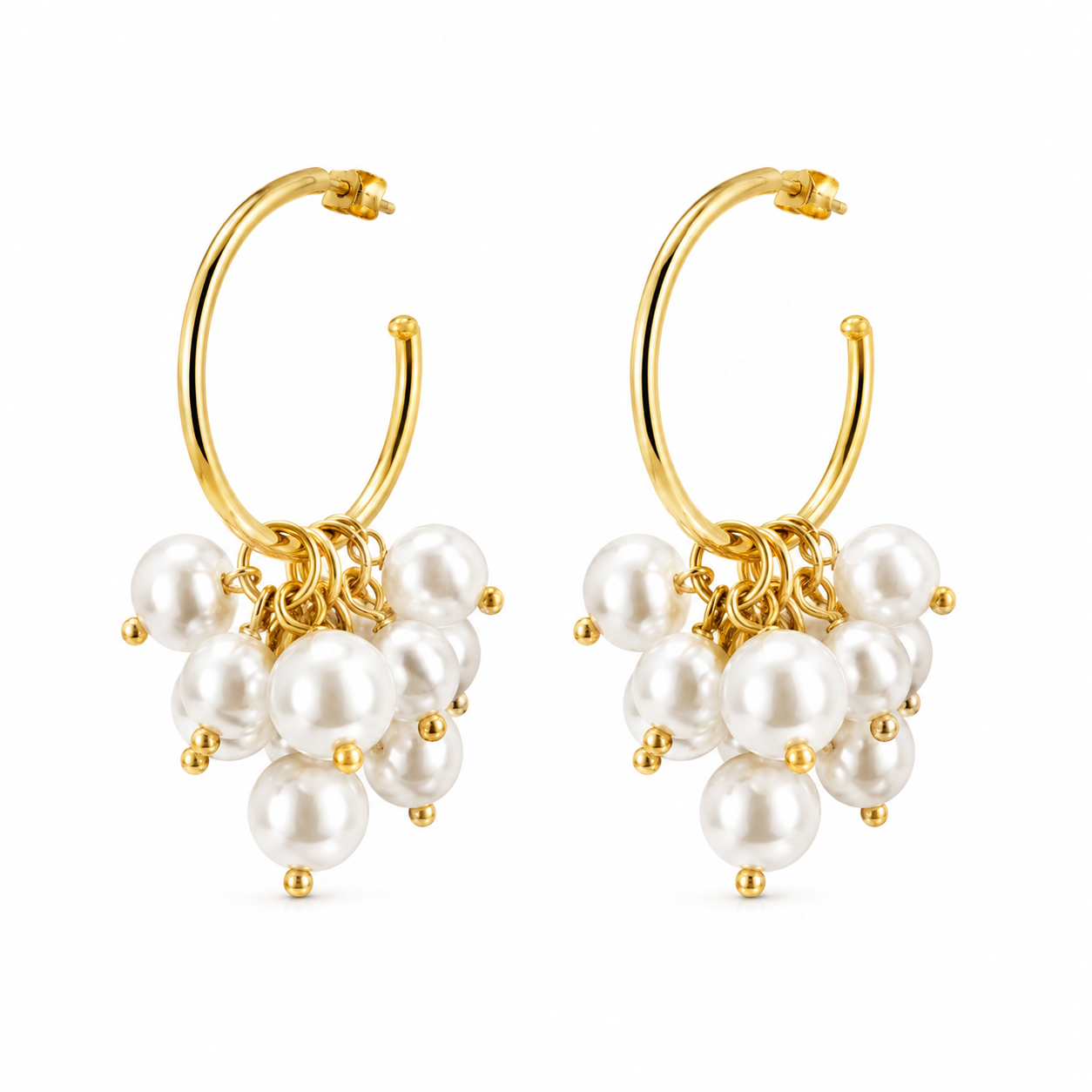Pearl Cluster Hoop Earrings – Elegant Gold-Tone Statement Earrings