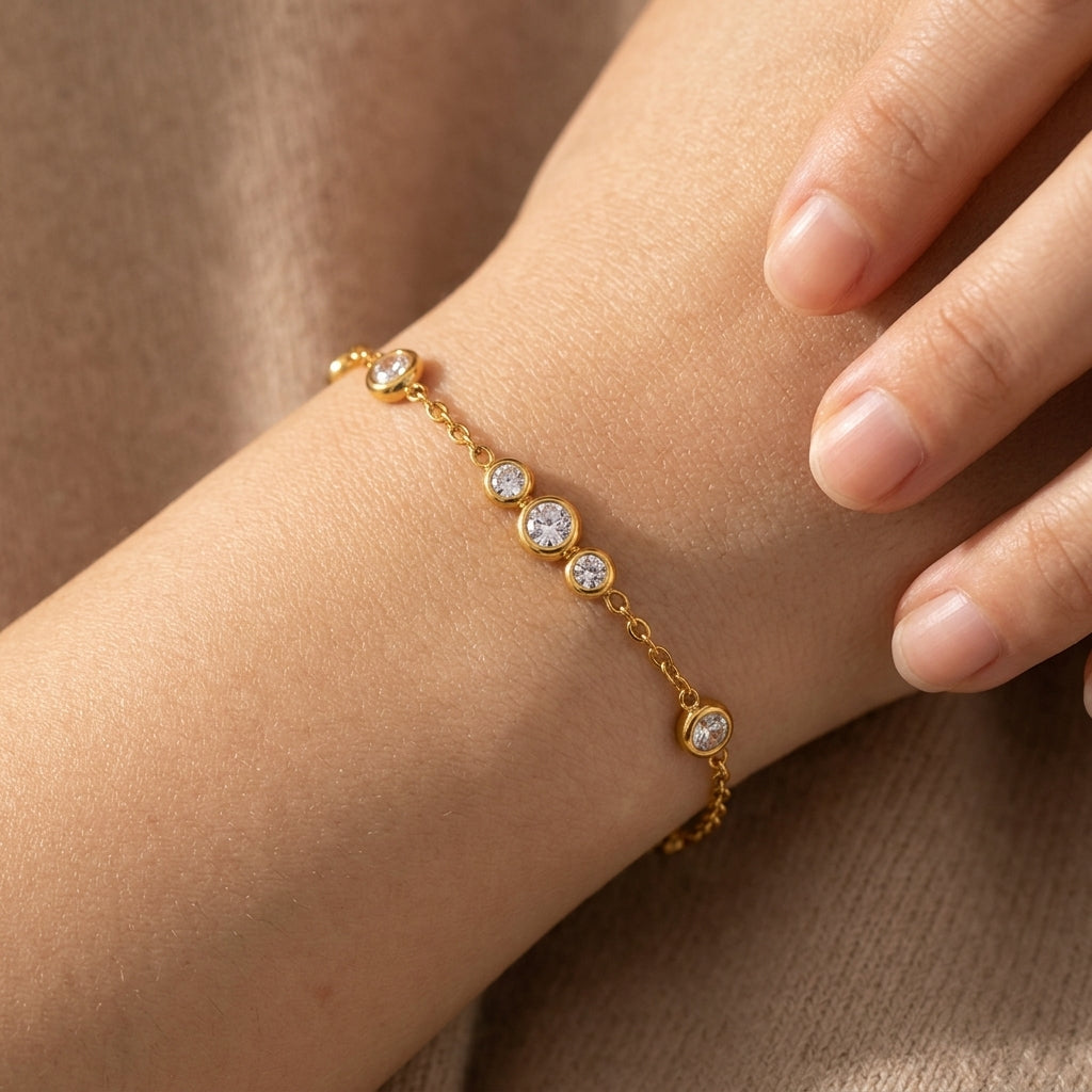 Golden Sparkle CZ Stone Chain Bracelet – LOLSTUDIO
