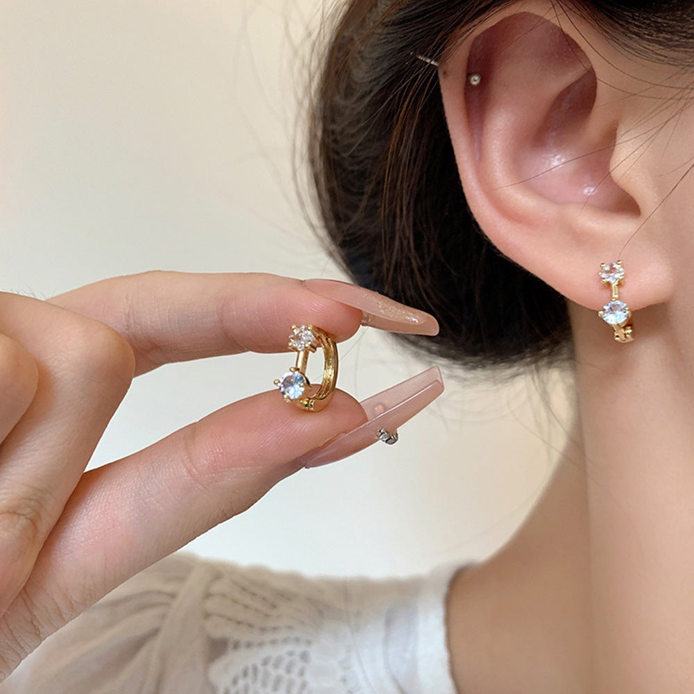 Golden Crystal Double Stone Hoop Earrings – LOLSTUDIO