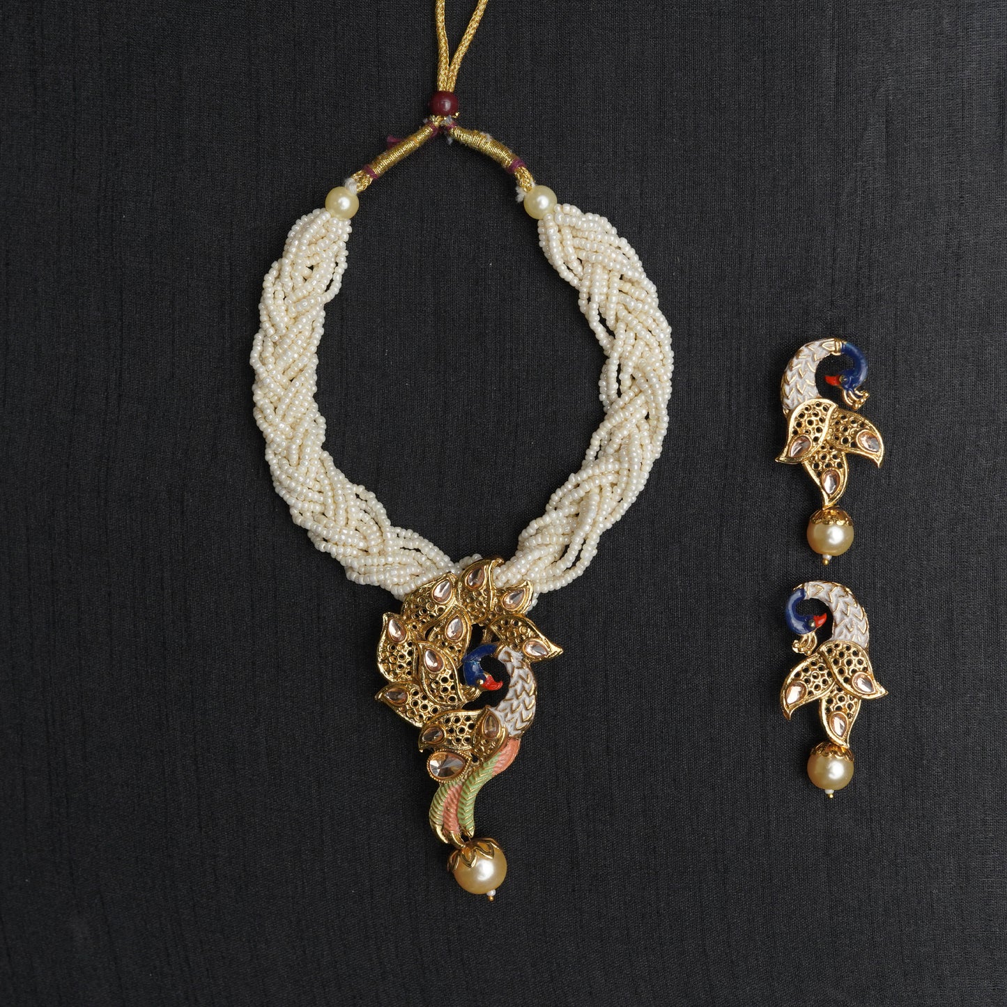 LOLstudio Pearl Meenakari Peacock Jewellery Ethnic Set B71