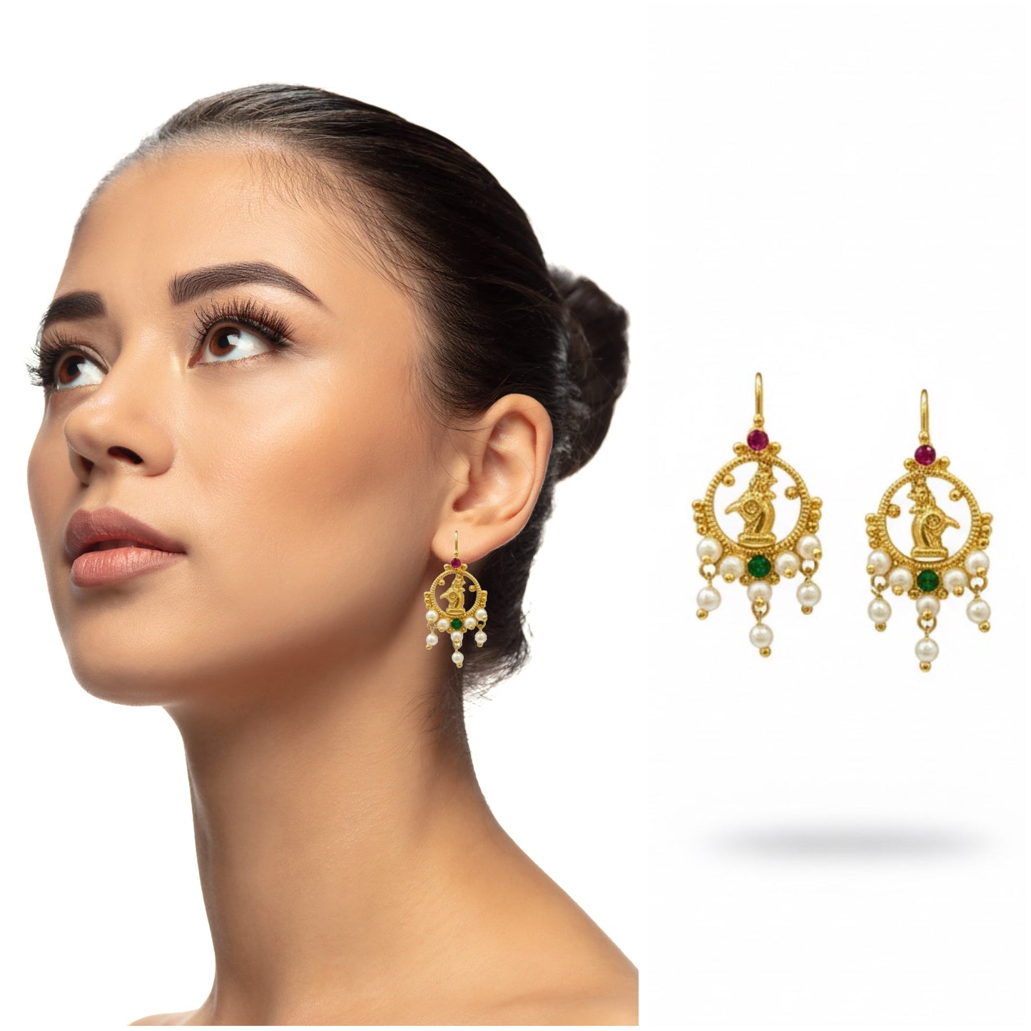 Pearl Ruby Emerald Hoop Royal Peacock Earring