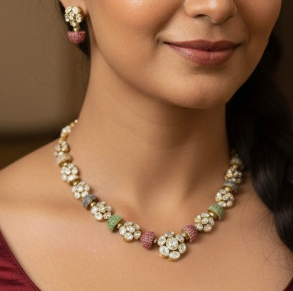 Navratna-Inspired Polki Motif Necklace & Earring Set