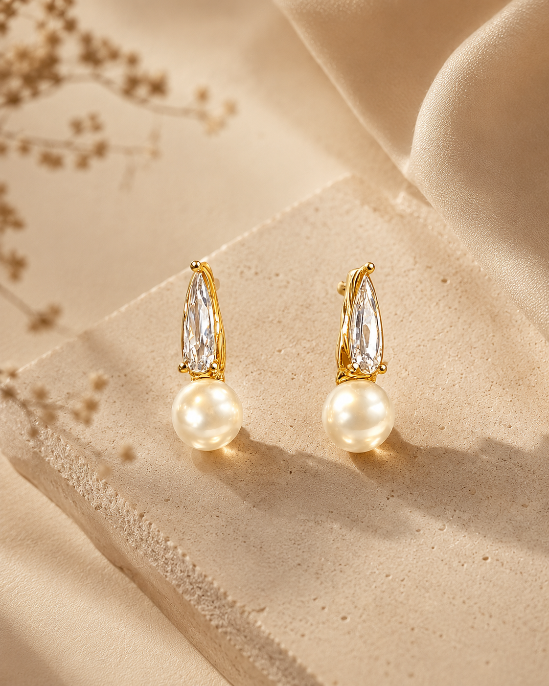 Pearl Glow Crystal Drop Earrings
