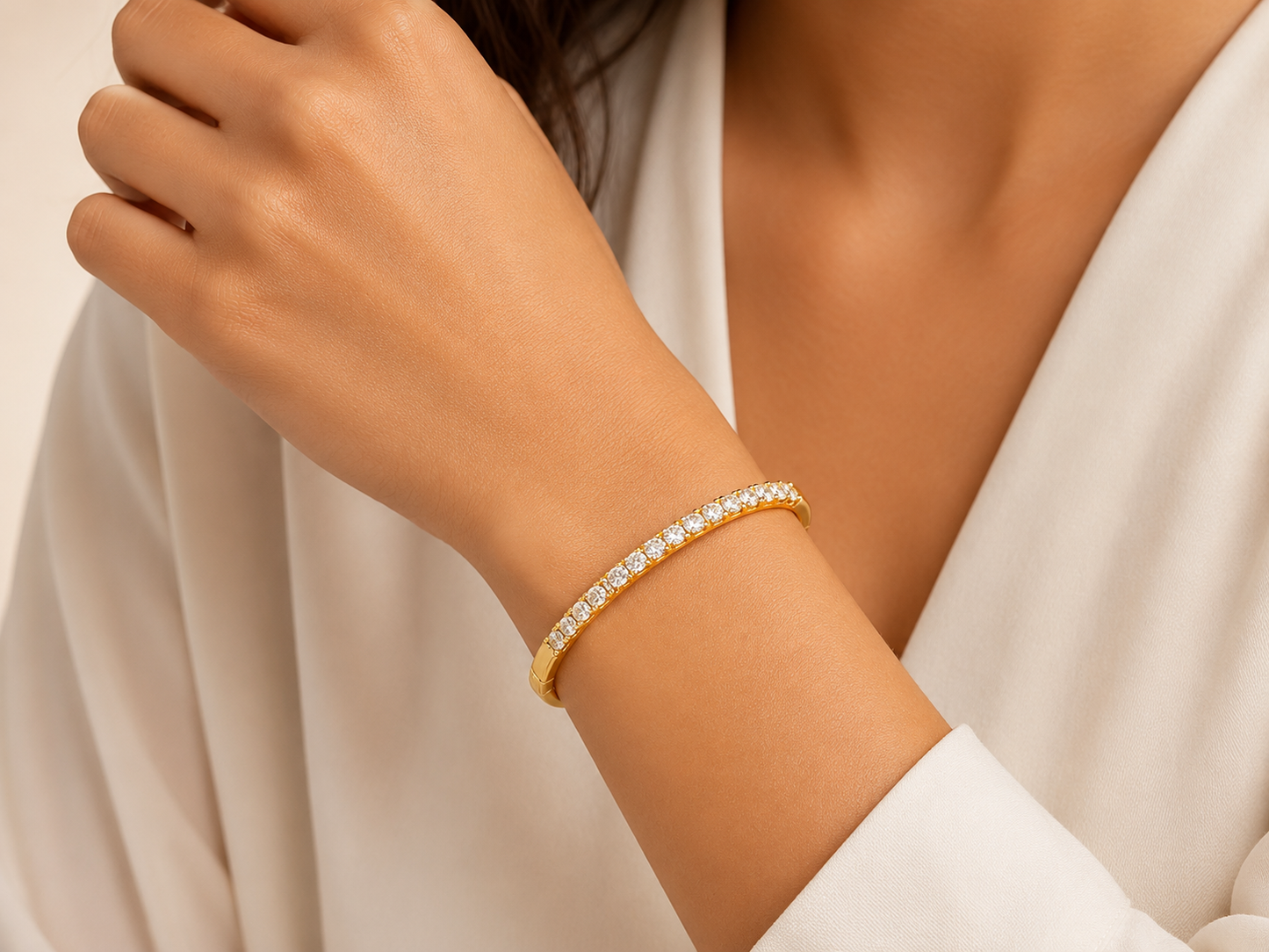 Luxury Gold Crystal Tennis Bracelet – Elegant Everyday Glamour