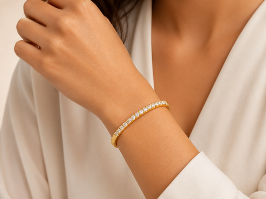 Luxury Gold Crystal Tennis Bracelet – Elegant Everyday Glamour
