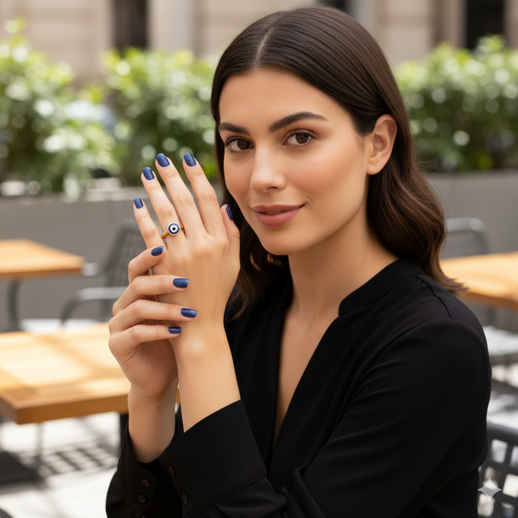 The Nazar Protective Azure Evil - Eye Hammered Gold Ring