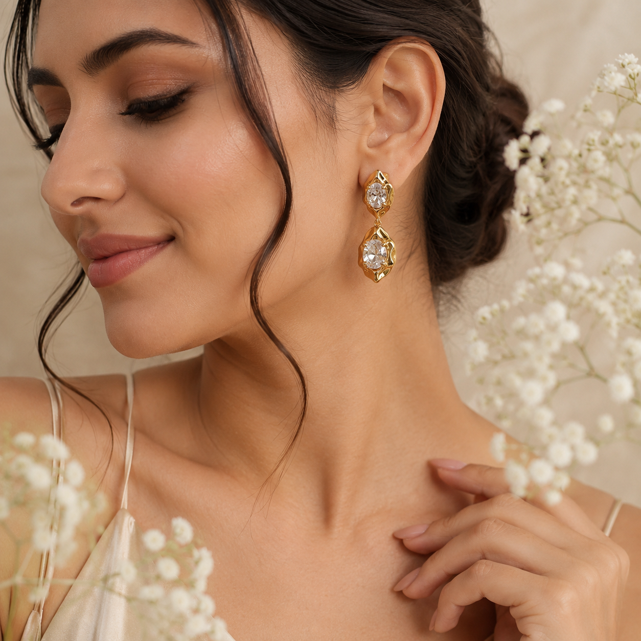Aurelia Organic-Edge Double Stone Drop 925 Earrings