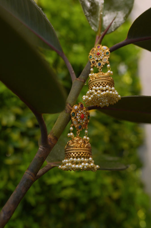 LOLstudio Navarathna Jhumka for Wedding and Partywear Ethnic Earring B334