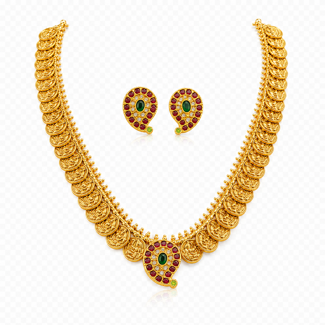 Traditional Temple Gold Necklace Set with Matching Earrings | Bridal & Wedding Jewelry