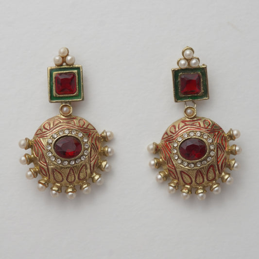 LOLstudio Red Stone Meenakari Fusion Earring B292