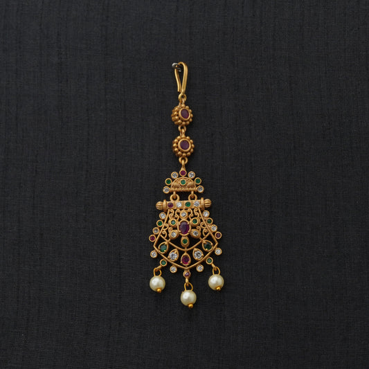 LOLstudio Gold Pearl Ethnic Ruby Emerald Maang Tikka B183