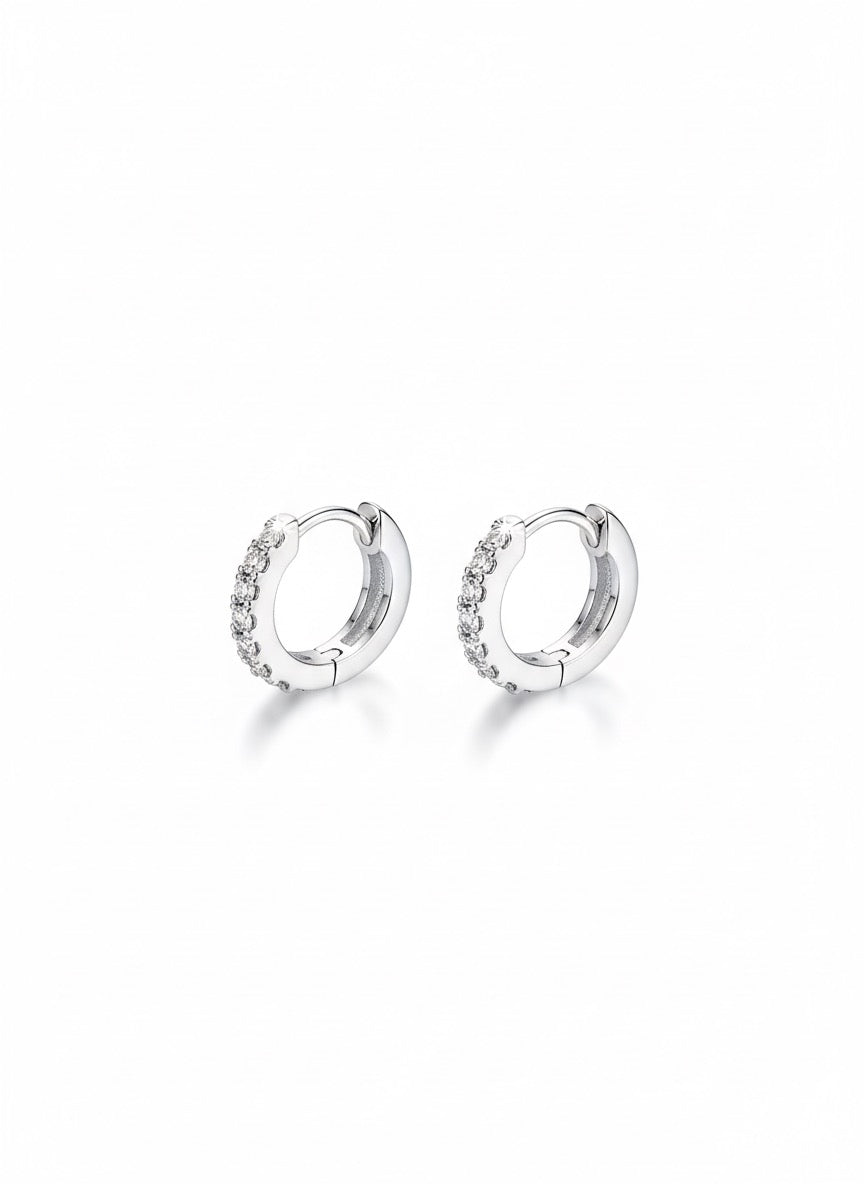 Small Hoop Zircon Silver Earrings