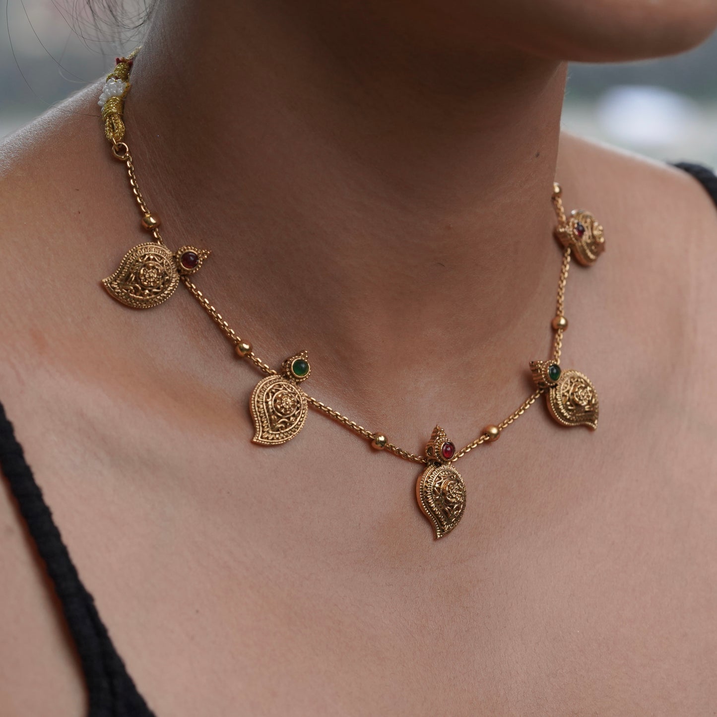 Leaf Design Ruby and Emerald Necklace Set