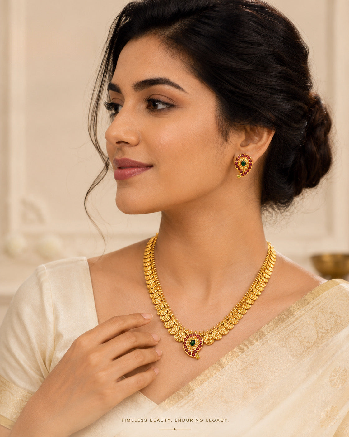 Traditional Temple Gold Necklace Set with Matching Earrings | Bridal & Wedding Jewelry